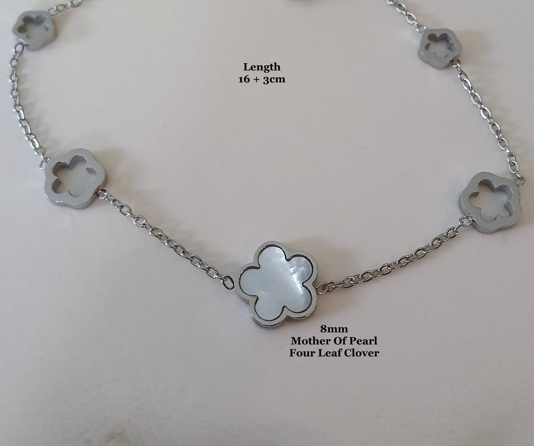 Mother Of Pearl Clover Charm Bracelet, Lucky Charm, June Birthstone Jewellery