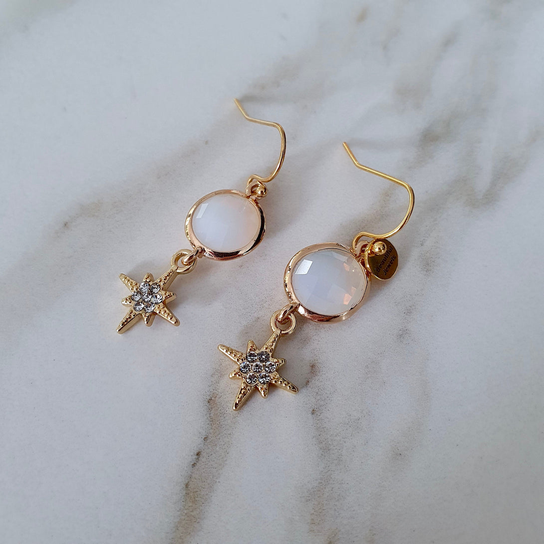 Opal And North Star Drop Earrings, Symbolic October Birthstone Jewellery