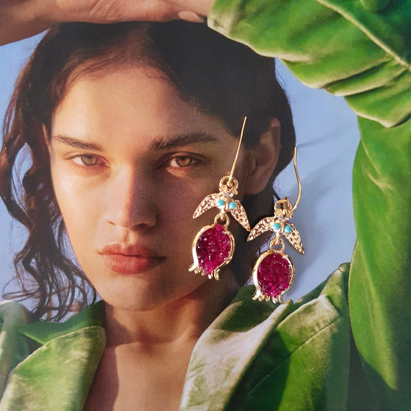 Pomegranate Drop Earrings, In Silver Or Gold, Symbolic Jewellery, Gifts Of Love And Protection