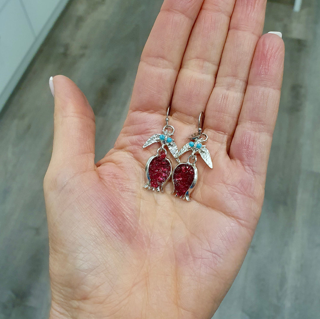 Pomegranate Drop Earrings, In Silver Or Gold, Symbolic Jewellery, Gifts Of Love And Protection