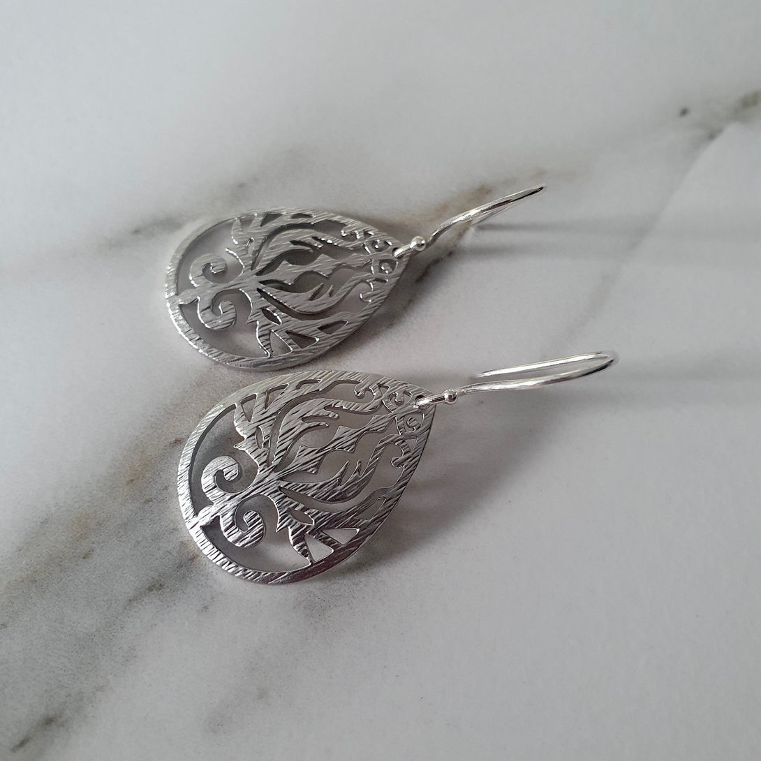 Pewter And Sterling Silver Filigree Drop Earrings