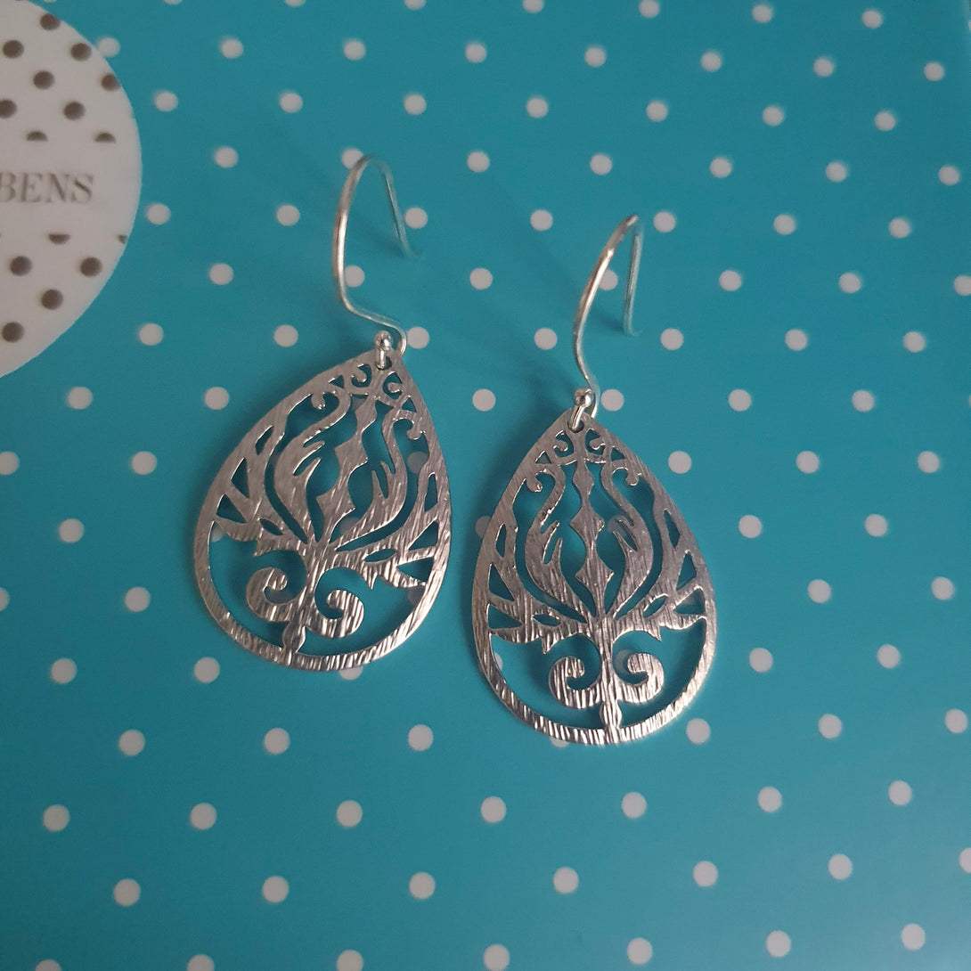 Pewter And Sterling Silver Filigree Drop Earrings