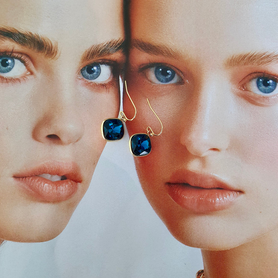 Indigo Crystal Drop Earrings, Bridal Blue Healing Jewellery