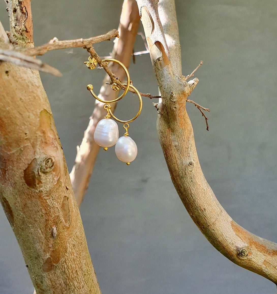 Baroque Pearl Earrings, Minimalist Hoops, June Birthstone Jewellery