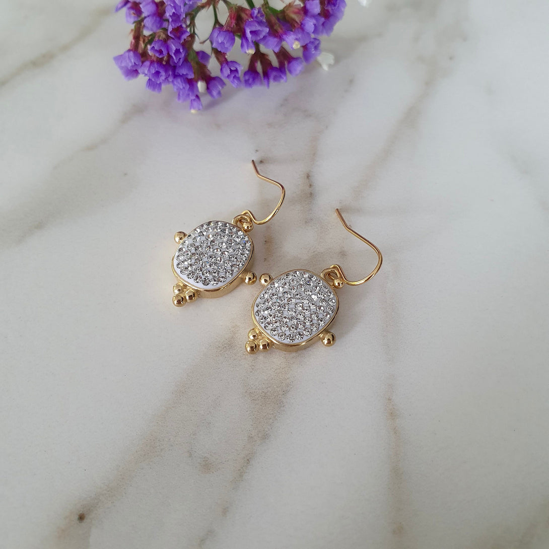 Art Deco Gold Drop Earrings With Austrian Crystal