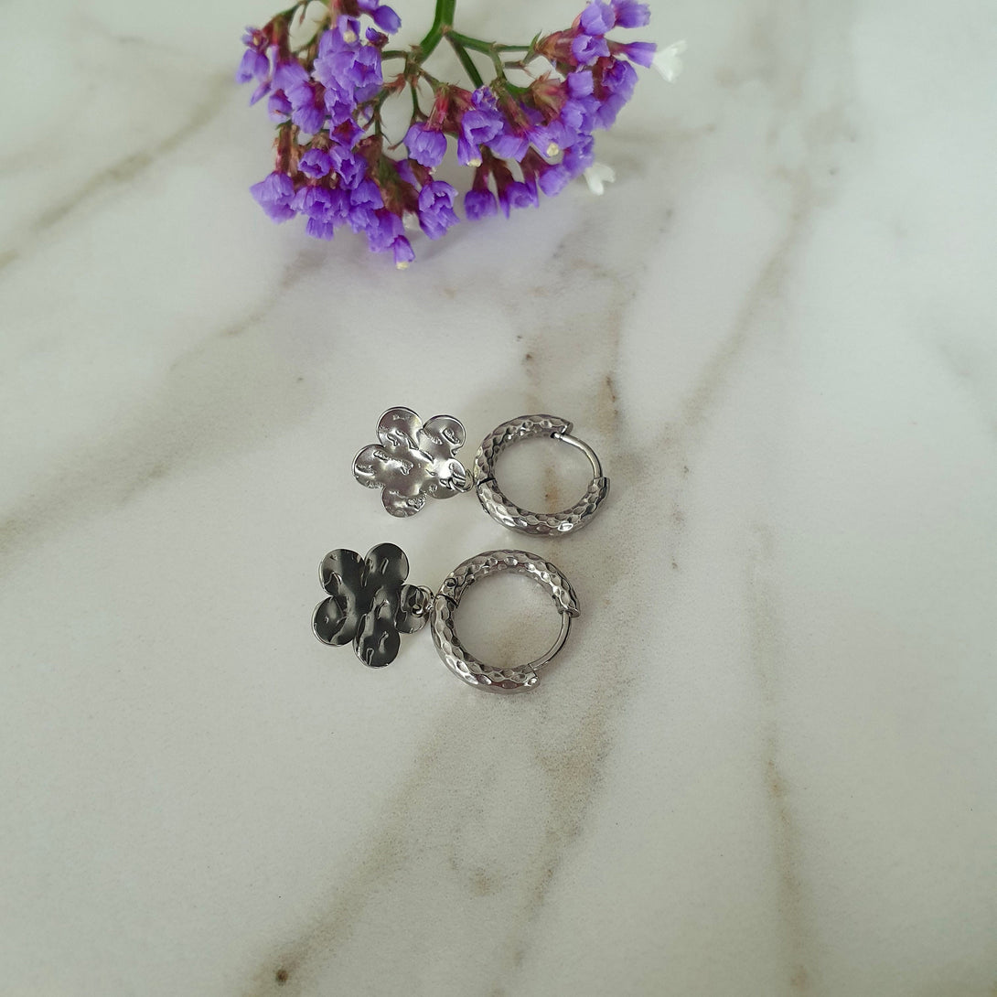 Titanium Hoop Earrings With Flower Charms, Symbolic Jewellery