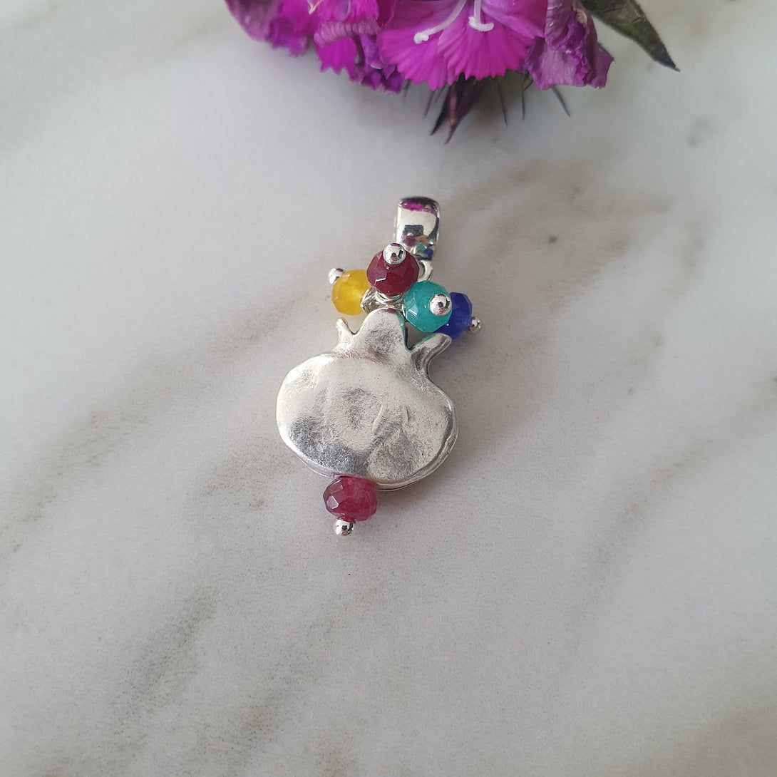 Pomegranate Charm With Sapphire, Ruby And Emerald Beads