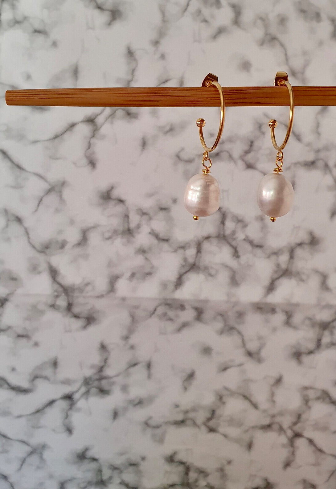 Baroque Pearl Earrings, Minimalist Hoops, June Birthstone Jewellery