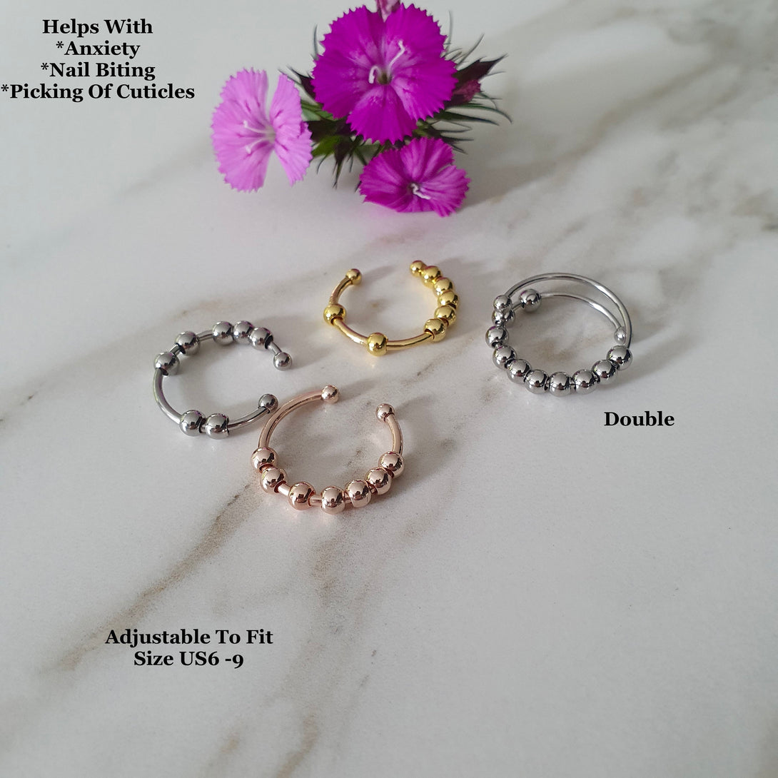 Anxiety Ring, Fidget Ring, Gold, Silver Or Rose Gold Stainless Steel Bead Ring