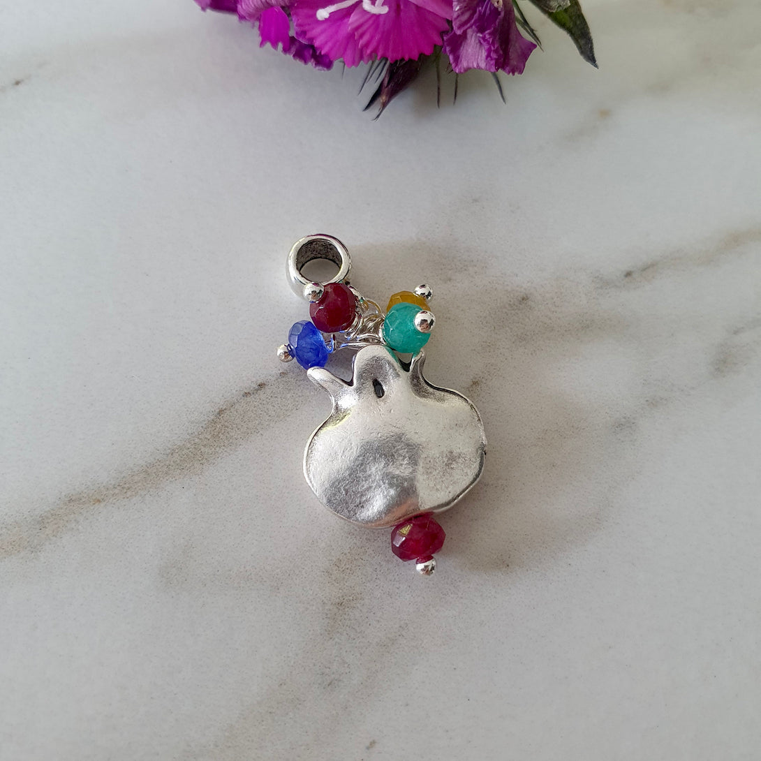 Pomegranate Charm With Sapphire, Ruby And Emerald Beads