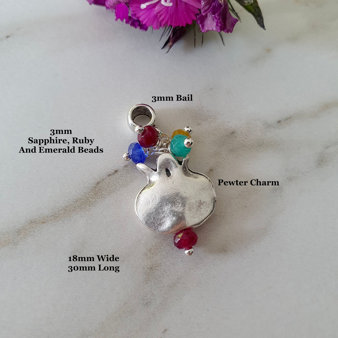 Pomegranate Charm With Sapphire, Ruby And Emerald Beads