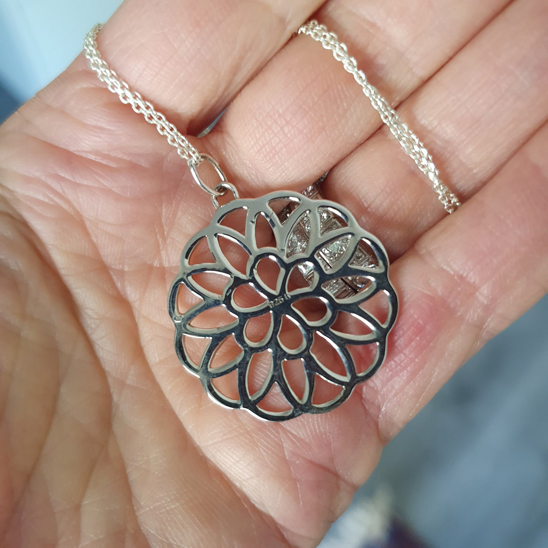 Sterling Silver Mandala Necklace, Symbolic Circle Necklace