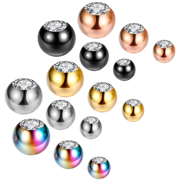 Pair Of Titanium CZ Gem Ball Earring Backings, Replacement Ball Backing For Body Piercings, 16G, 3MM