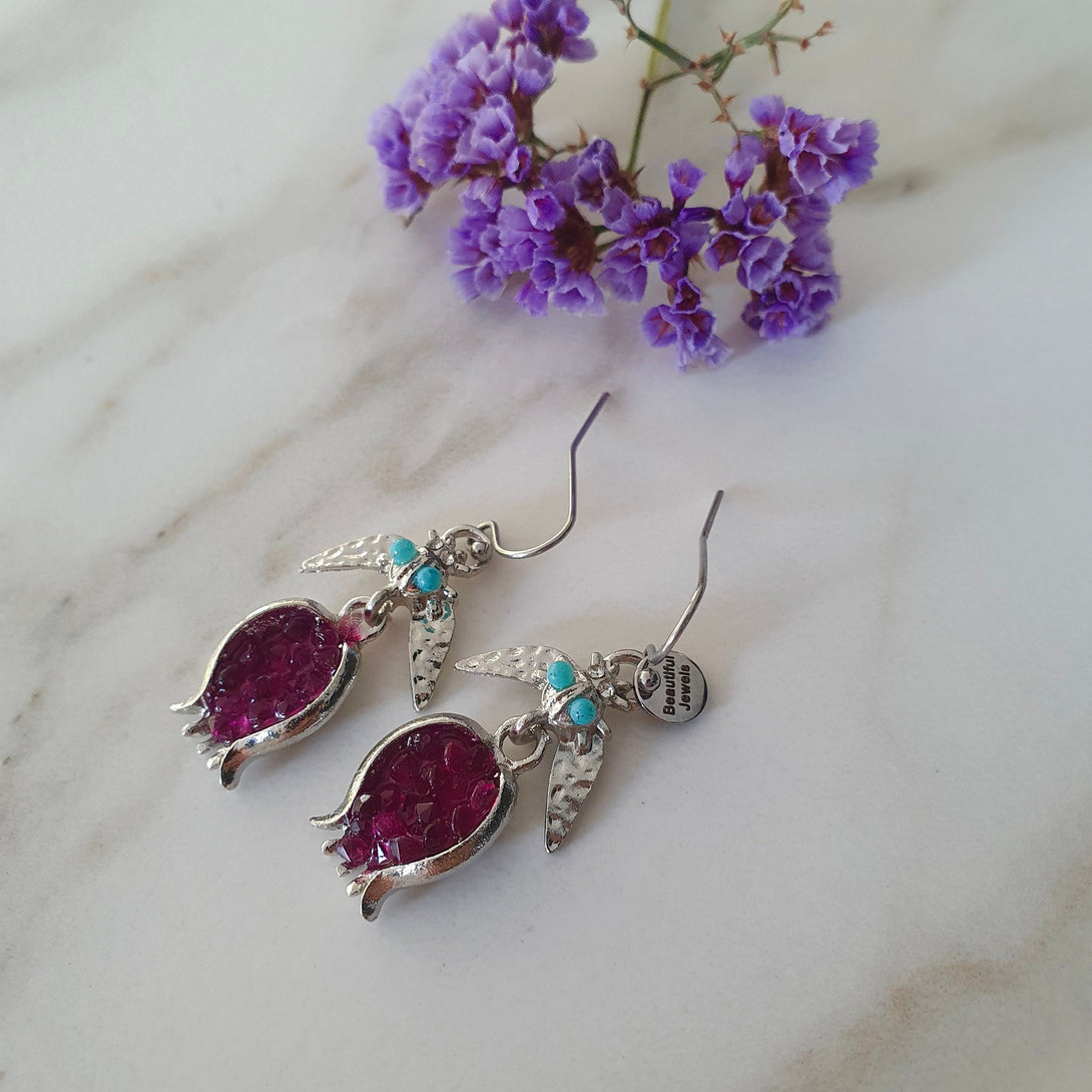 Pomegranate Drop Earrings, In Silver Or Gold, Symbolic Jewellery, Gifts Of Love And Protection