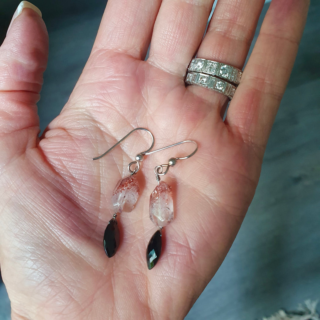 Onyx And Lepidolite Drop Earrings In Sterling Silver, Symbolic December Birthstone Jewellery