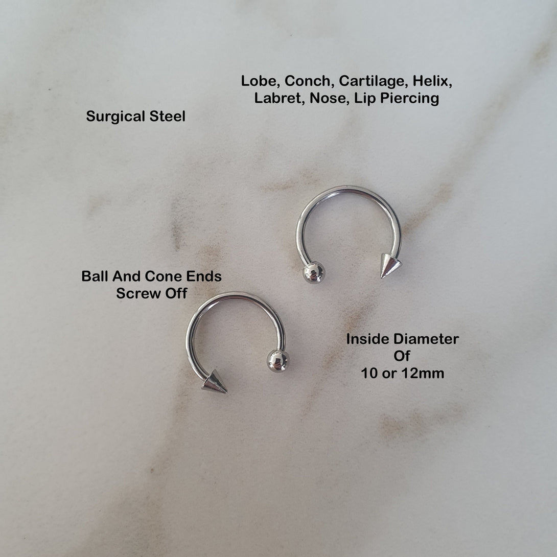 Titanium Spike And Ball Horseshoe Piercing, Septum, Lip, Nose, Cartilage, Ear, Vertical Labret, Daith Piercing