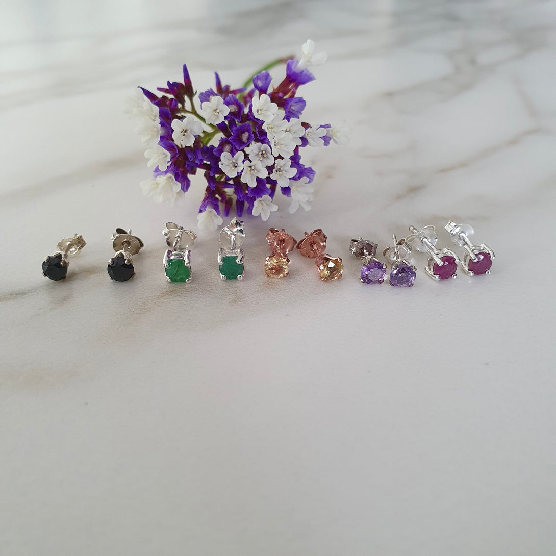 Minimalist Gemstone Stud Earrings, Birthstone Jewellery In Sterling Silver