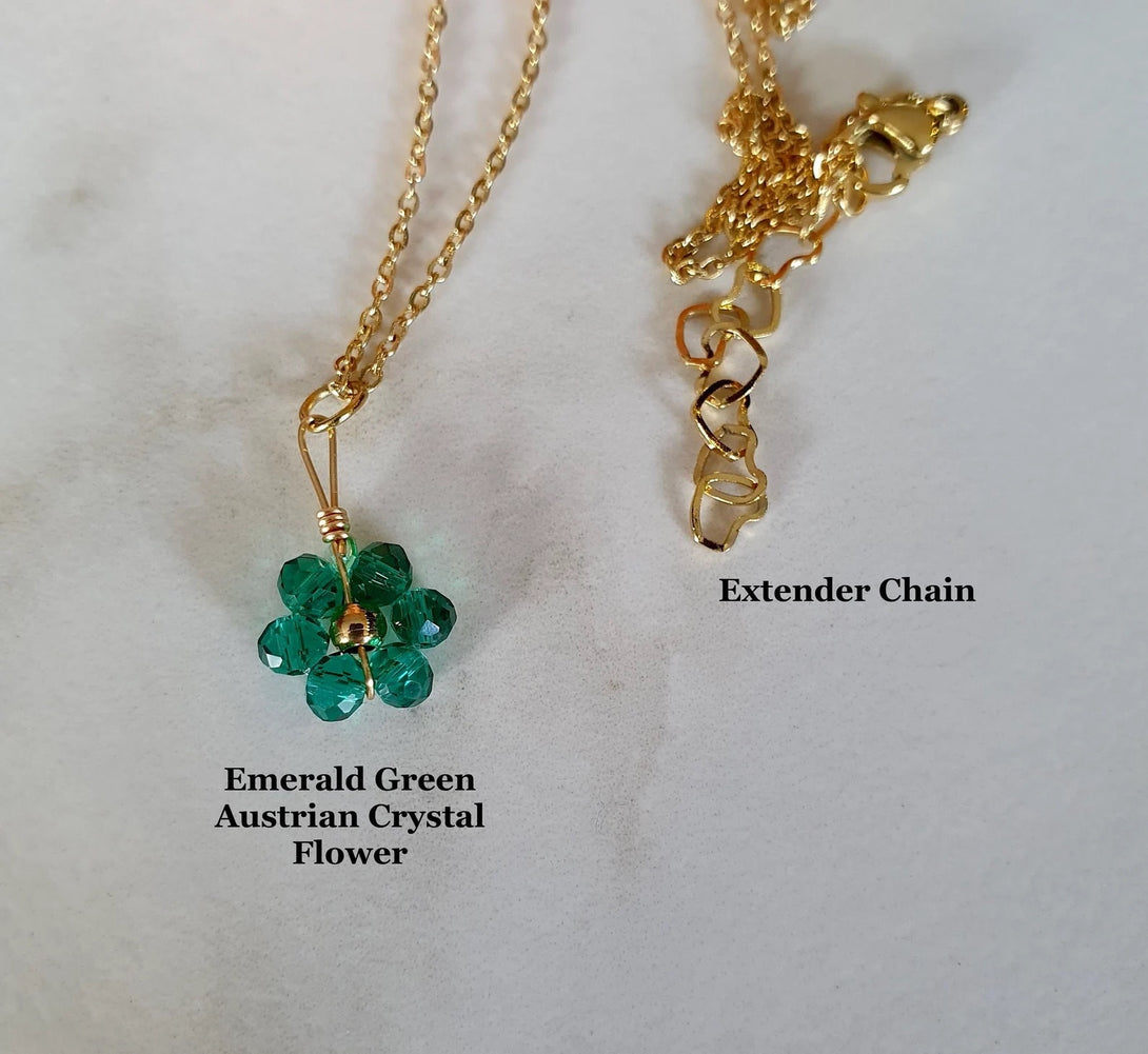 Emerald Green Austrian Crystal Flower Gold Pendant Necklace