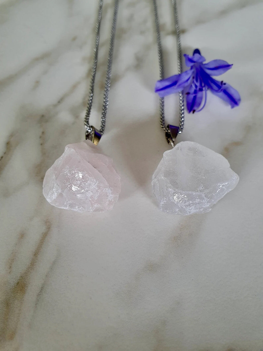 Raw Stone Pendant Necklace, Rose Or Clear Quartz, April And October Birthstone Jewellery