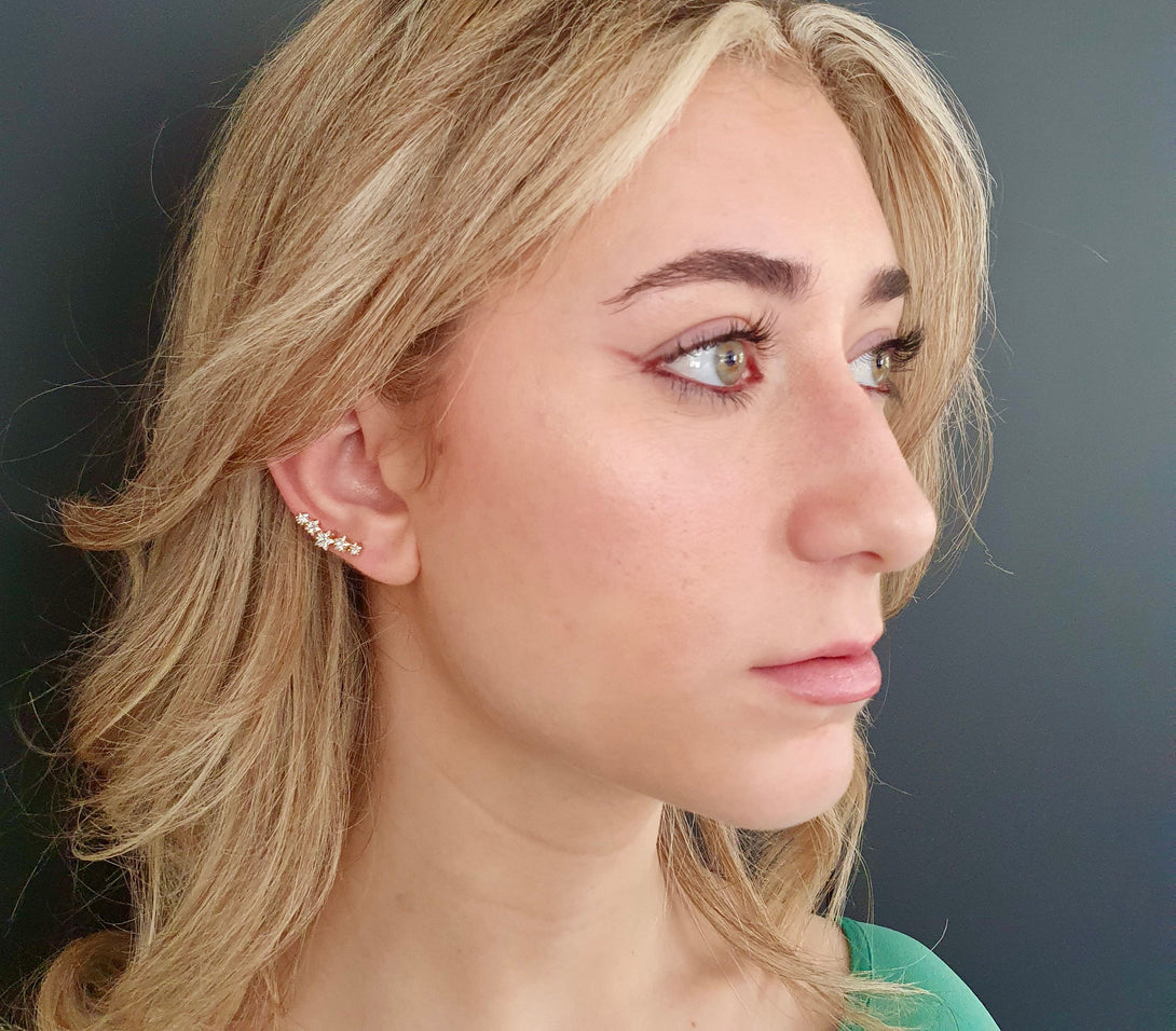 Star Helix Earring, Surgical Steel And CZ, Cartilage, Tragus, Conch Piercing Stud, Ball Back, 18G 8mm Post