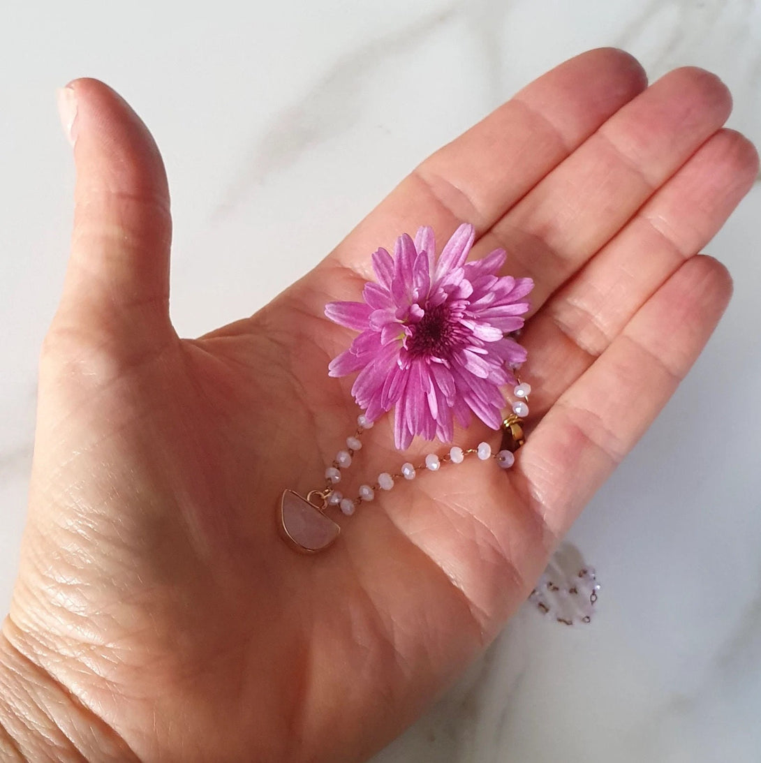 Pink Bead Necklace With Rose Quartz Pendant, Healing October Birthstone Jewellery, Mental Health Gift