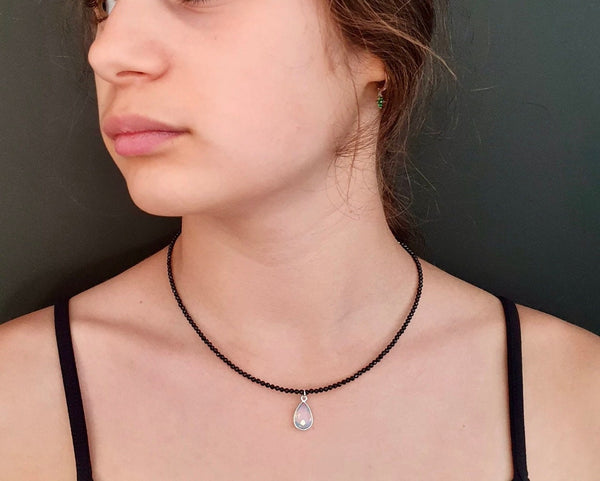 Onyx And Opal Bead Choker Necklace, October And December Birthstone Jewellery