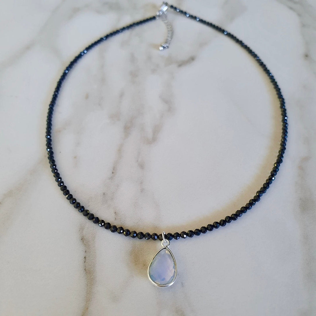 Onyx And Opal Bead Choker Necklace, October And December Birthstone Jewellery