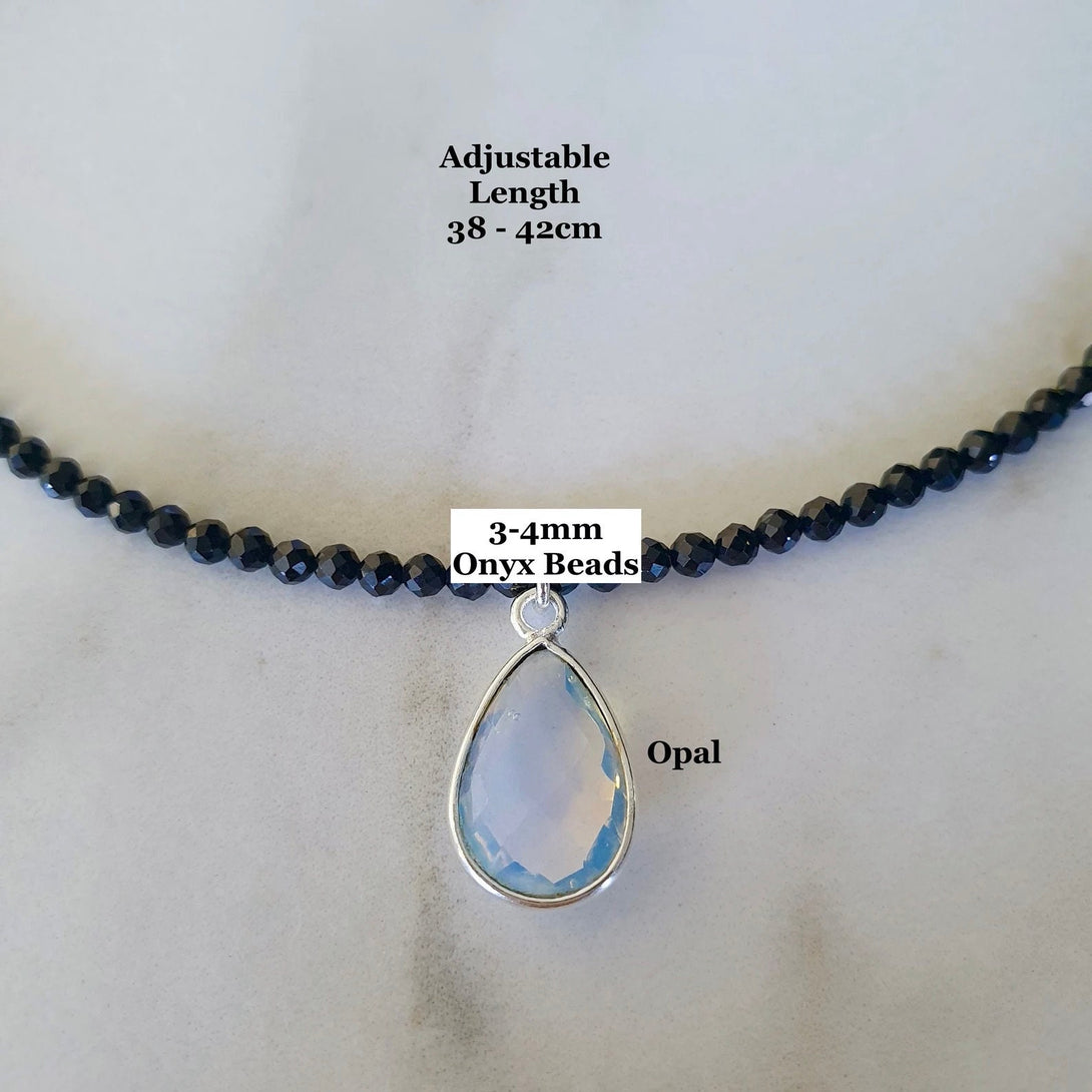 Onyx And Opal Bead Choker Necklace, October And December Birthstone Jewellery