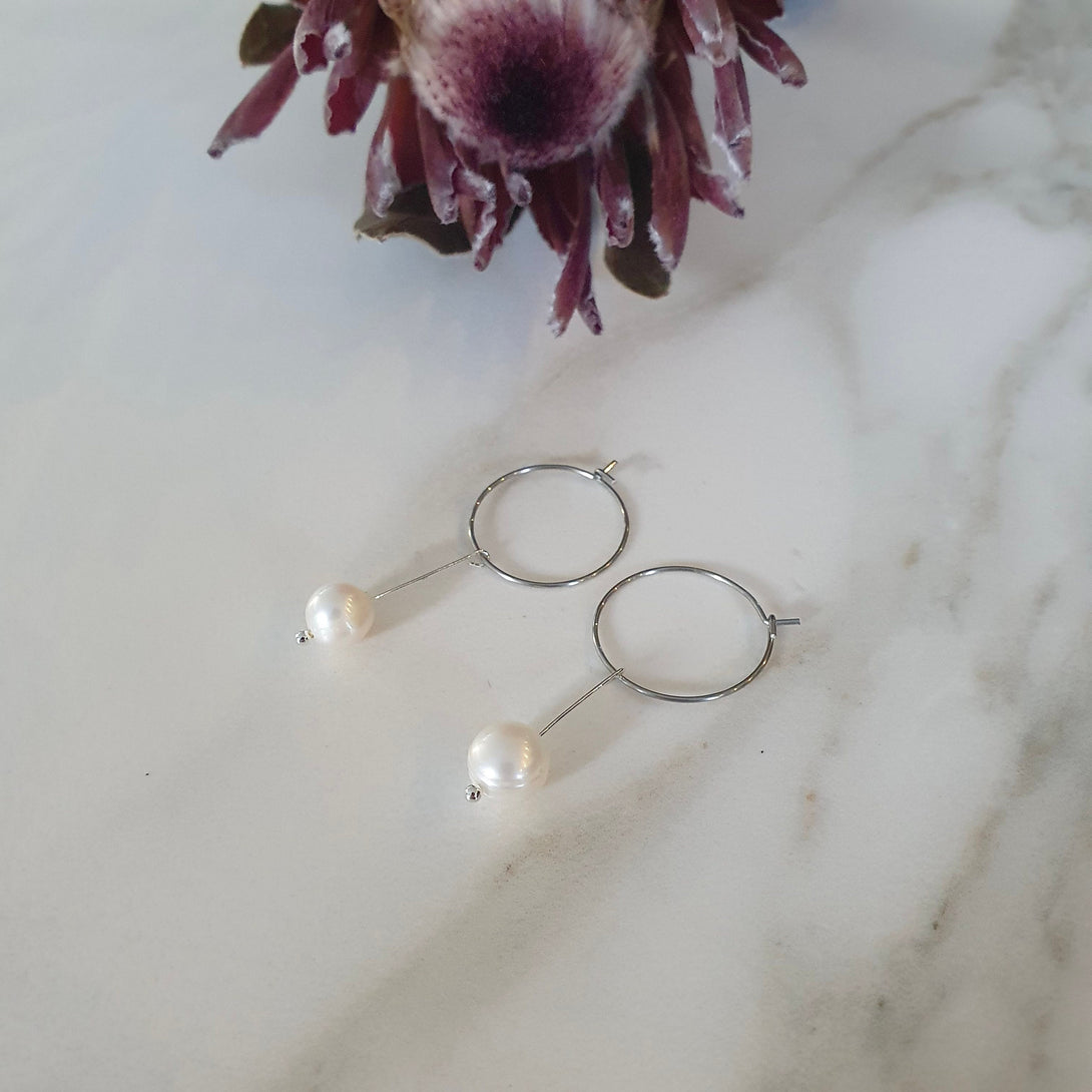 Minimalist Pearl Drop Hoop Earrings, Symbolic June Birthstone Jewellery