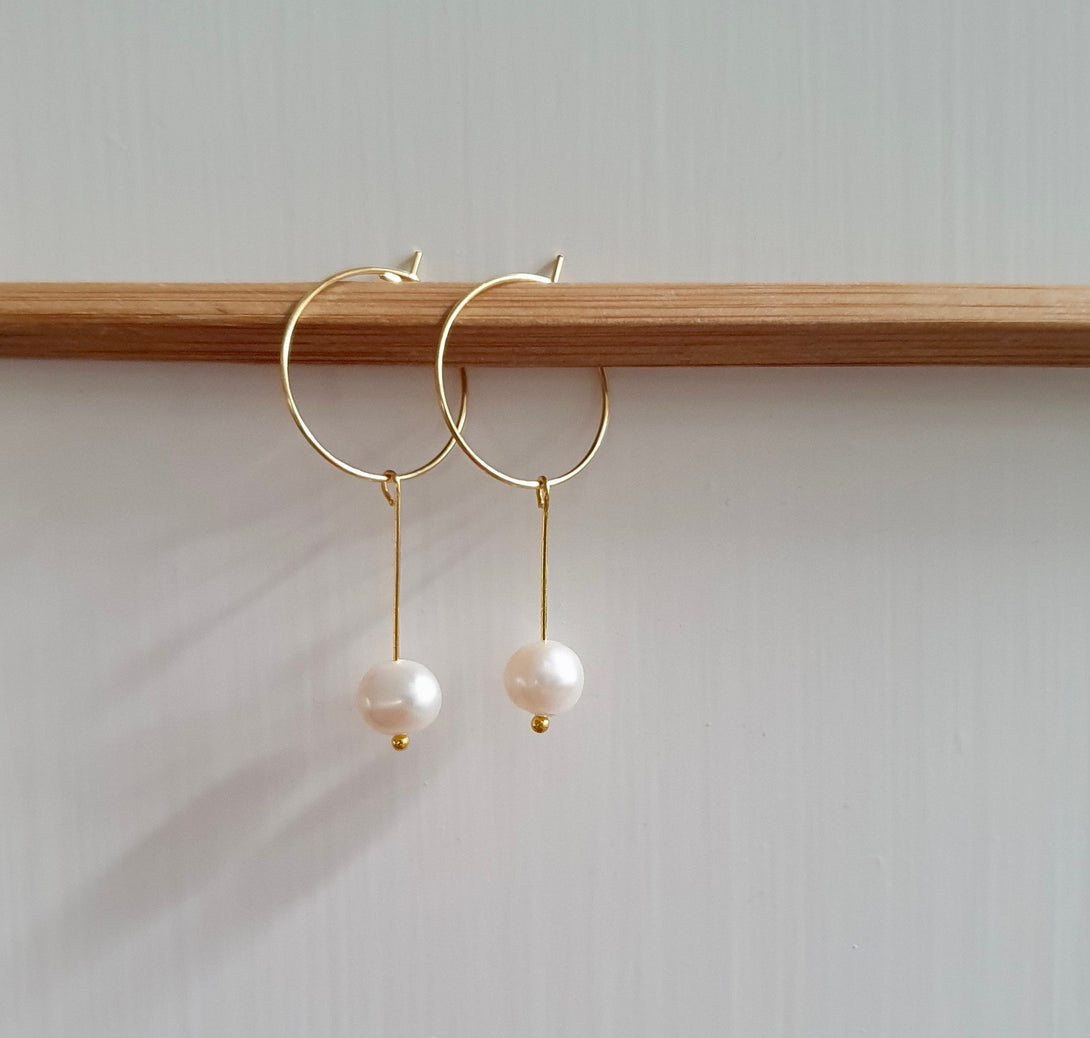 Minimalist Pearl Drop Hoop Earrings, Symbolic June Birthstone Jewellery