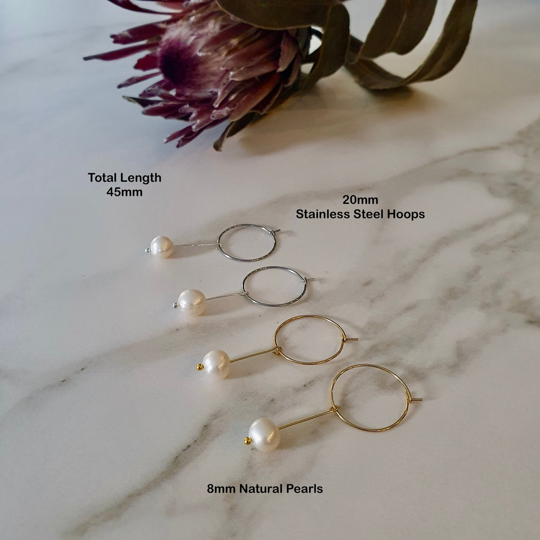 Minimalist Pearl Drop Hoop Earrings, Symbolic June Birthstone Jewellery