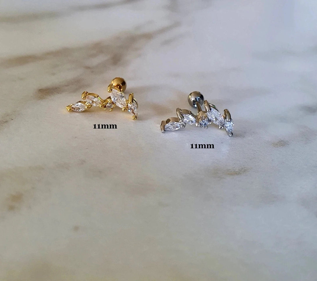 Cute Cz Helix, Cartilage, Multipiercing Screw Back Studs, Leaf, Flower, Lotus, Crescent Moon