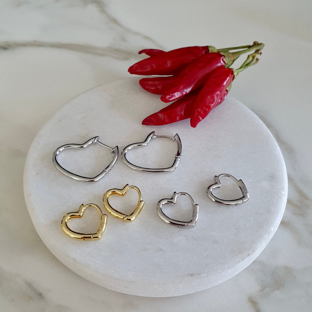 Love Heart Shaped Small Hoop Sleeper Earrings S925 Sterling Silver Huggies, Daith , Cartilage, Tragus, Minimalist Hoops In Silver Or Gold