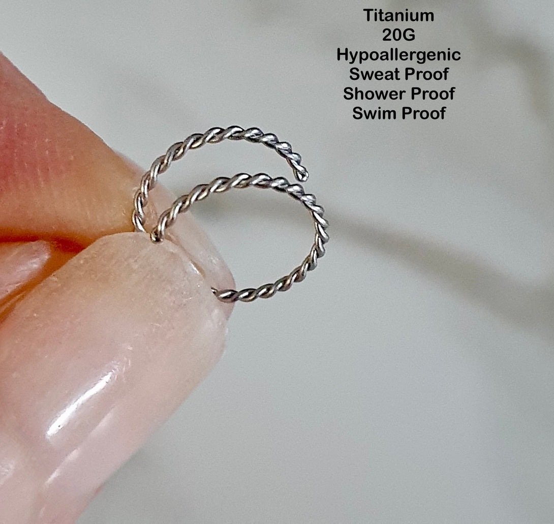 Titanium Double Twisted Spiral Nose Ring Hoop For Single Piercing, Spiral Hoop, 20G