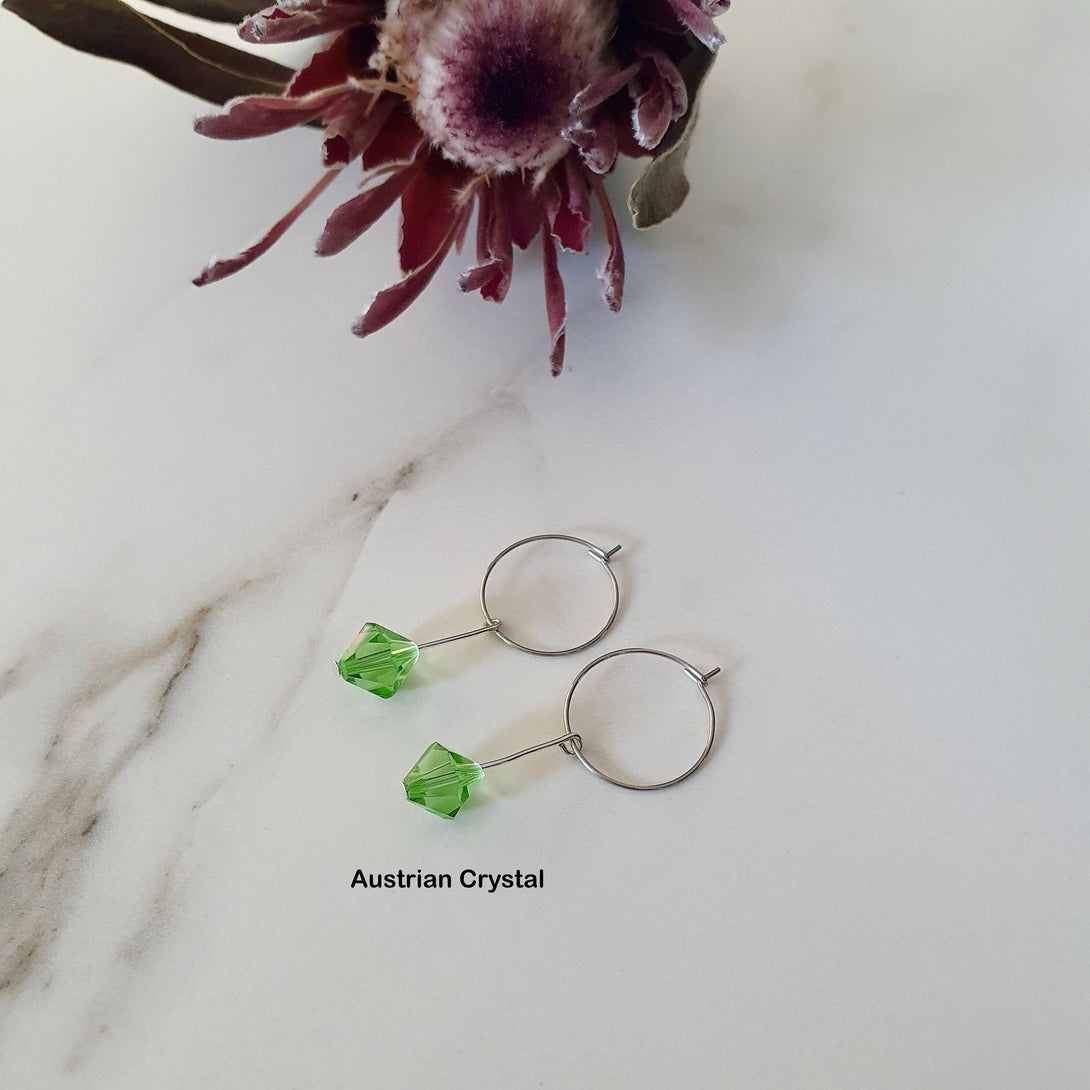 Minimalist Gemstone Drop Hoop Earrings, Symbolic Birthstone Jewellery, Hypoallergenic