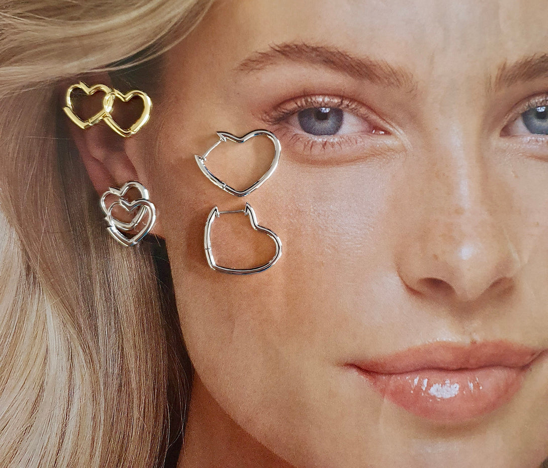 Love Heart Shaped Small Hoop Sleeper Earrings S925 Sterling Silver Huggies, Daith , Cartilage, Tragus, Minimalist Hoops In Silver Or Gold