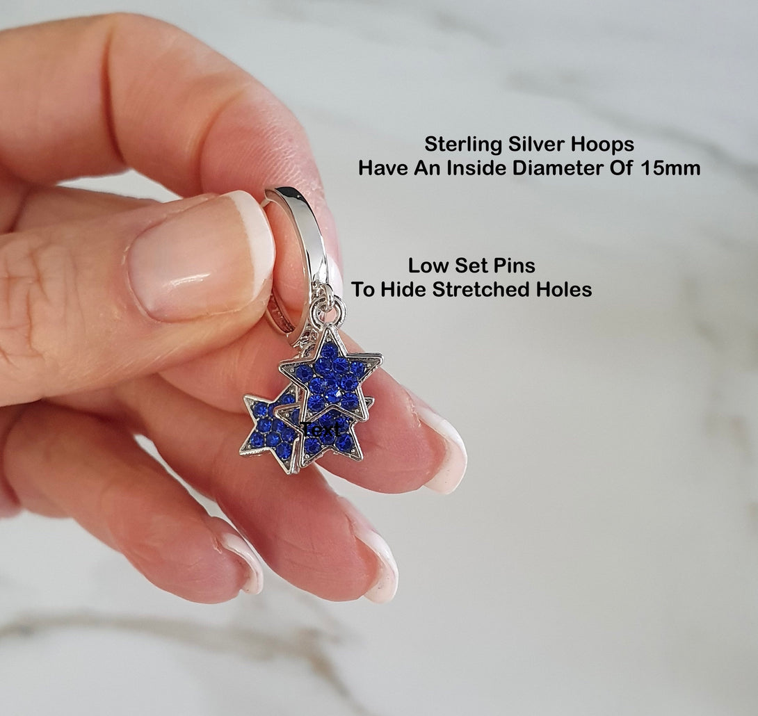 Crystal Star Charm Hoop Earrings In Sterling Silver, Symbolic Gifts With Meaning