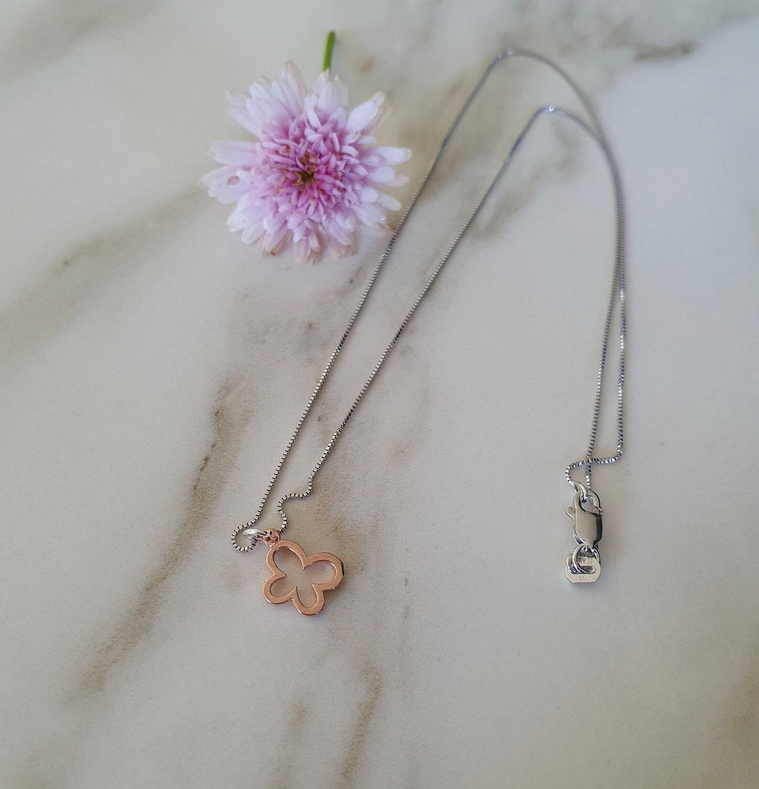 Dainty Butterfly Necklace In Sterling Silver And Rose Gold , Transition And New Beginnings Gift