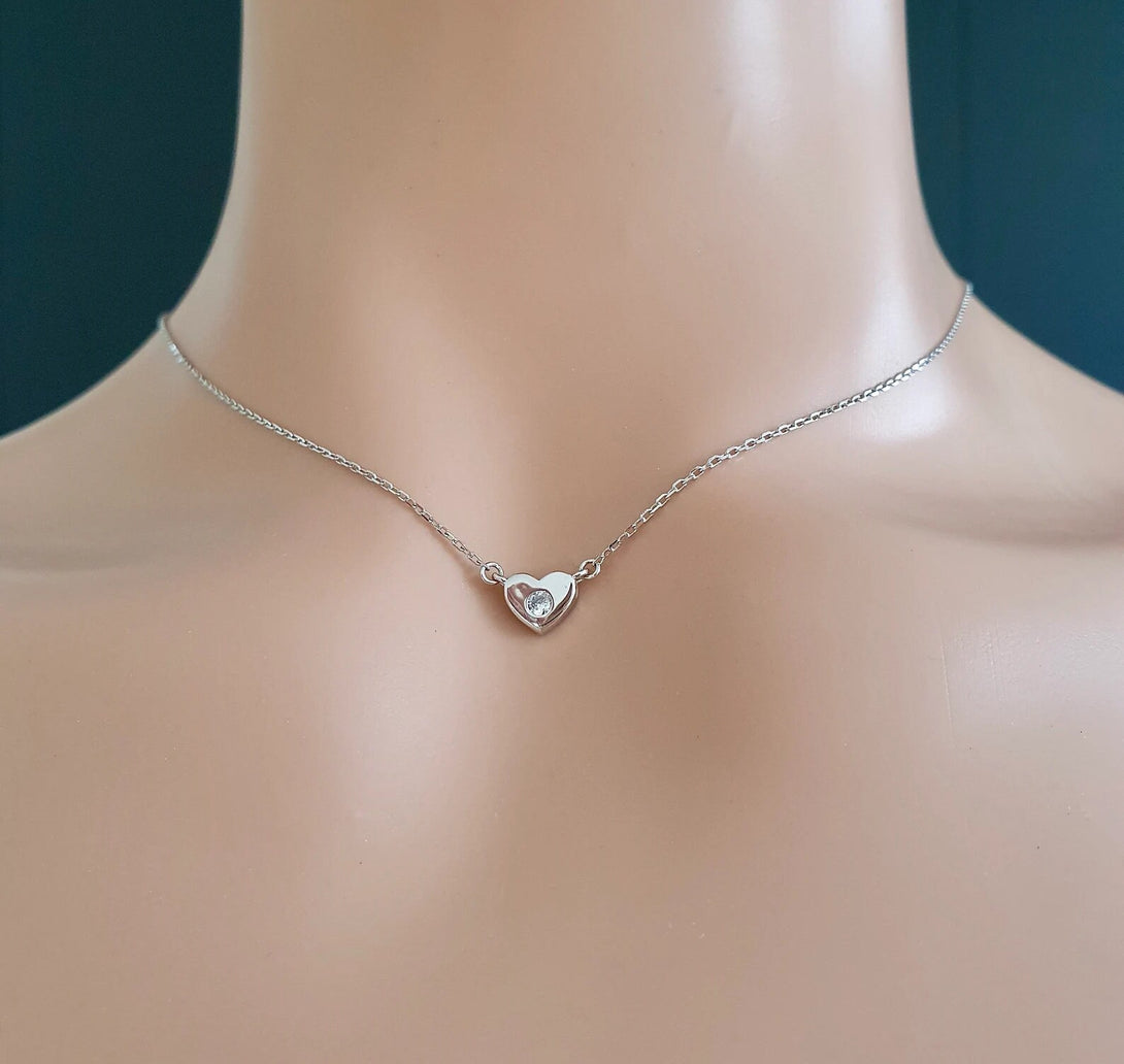 Mini Sterling Silver Heart Necklace With Zircon, Minimalist Gifts Of Love