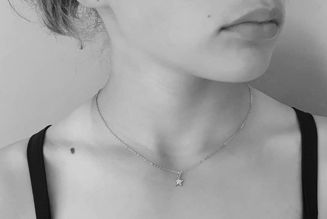 Minimalist Sterling Silver Star Necklace, Dainty Sparkle Celestial Jewellery