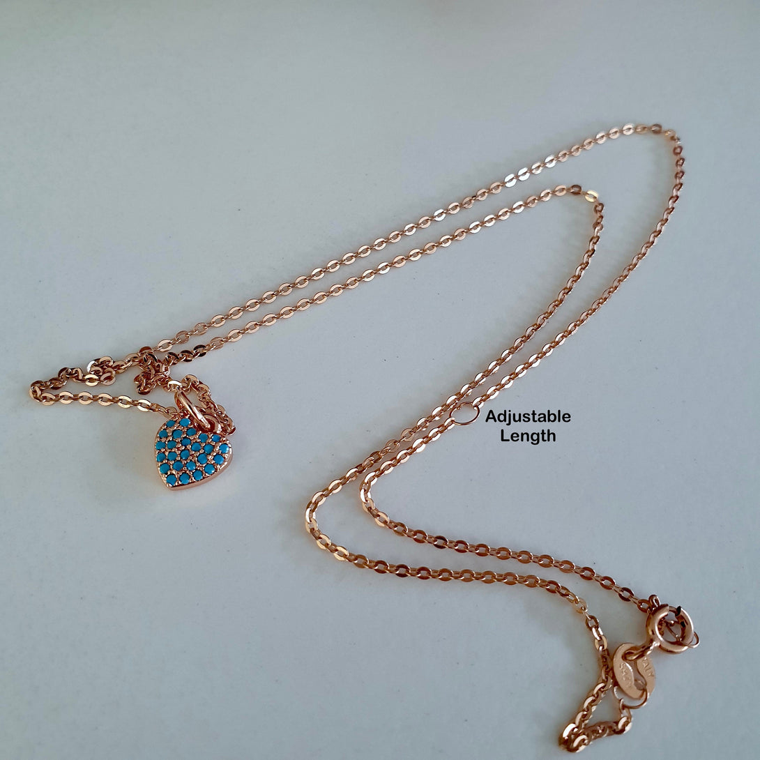 Turquoise And Rose Gold Heart Necklace, December Birthstone Jewellery