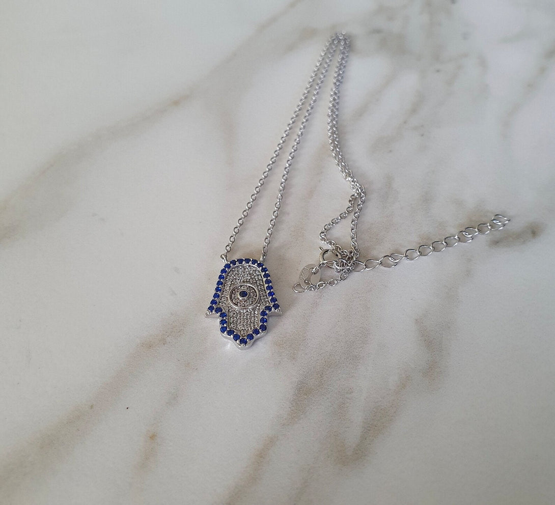 Sterling Silver Hamsa Necklace, Protective Jewellery