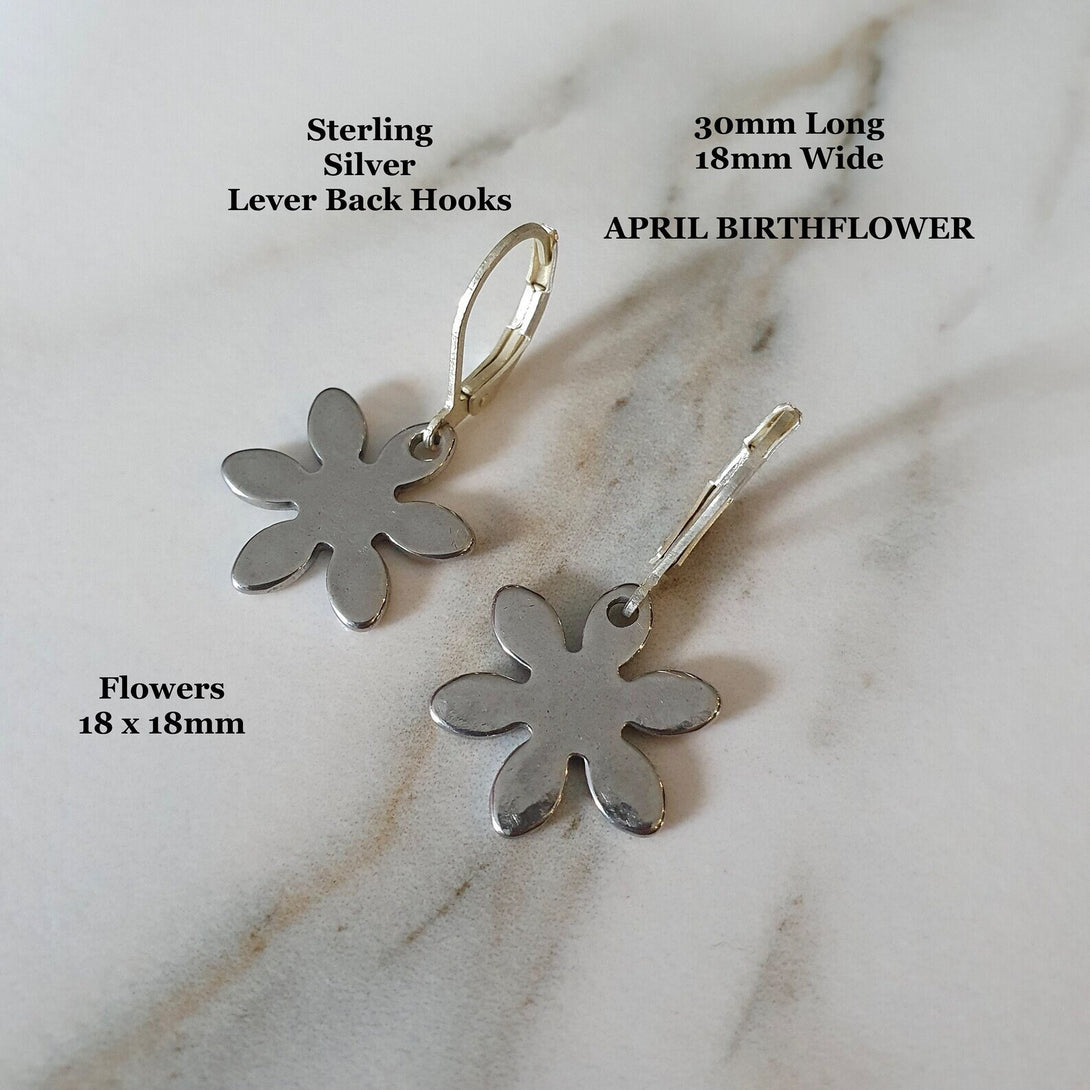 Hammered Daisy Birth Flower Drop Earrings, Symbolic April Birth Flower Jewellery