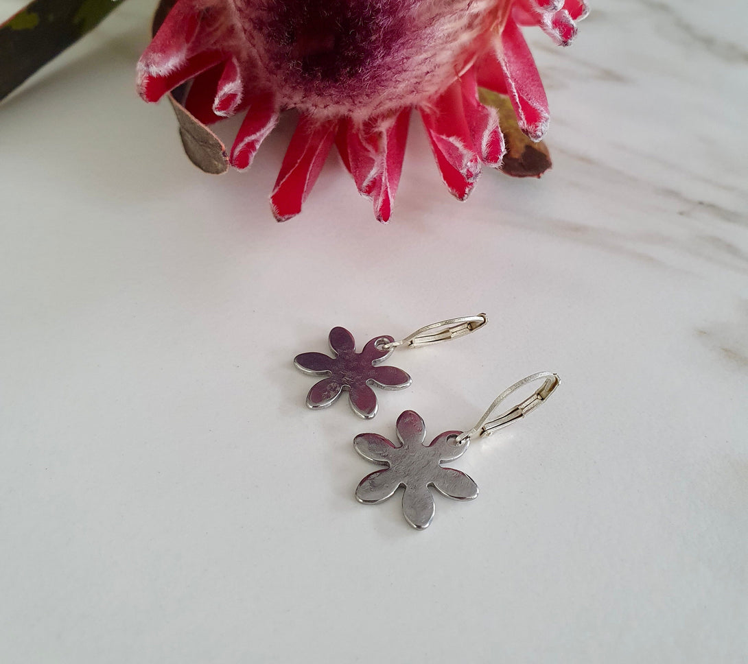 Hammered Daisy Birth Flower Drop Earrings, Symbolic April Birth Flower Jewellery