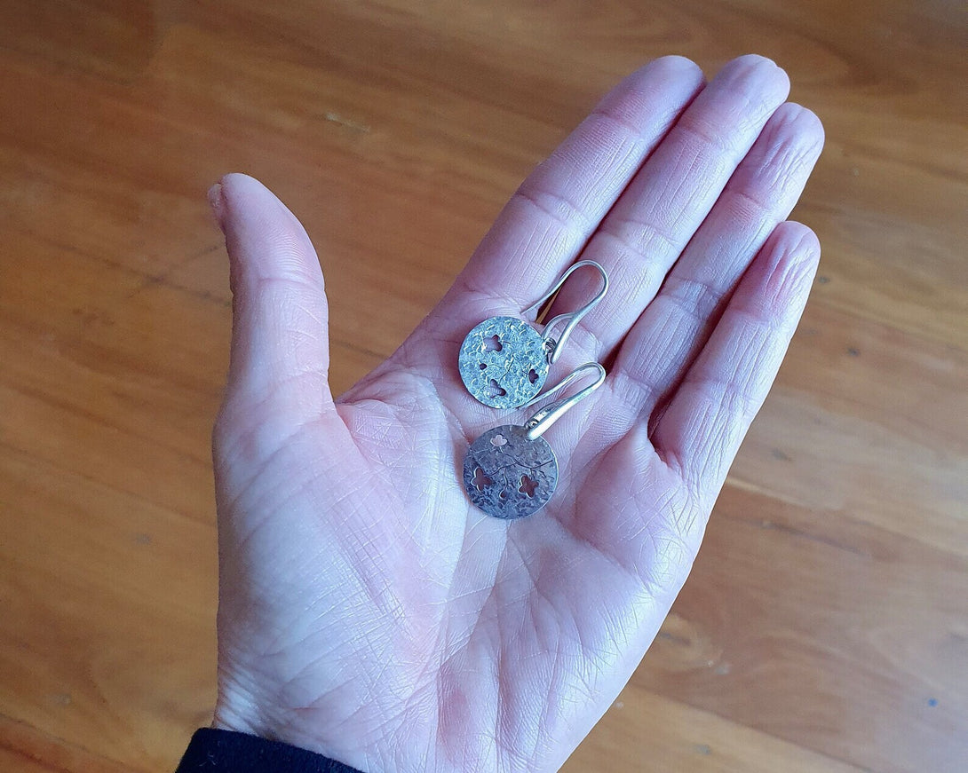 Hammered Silver Cherry Blossom Disc Earrings