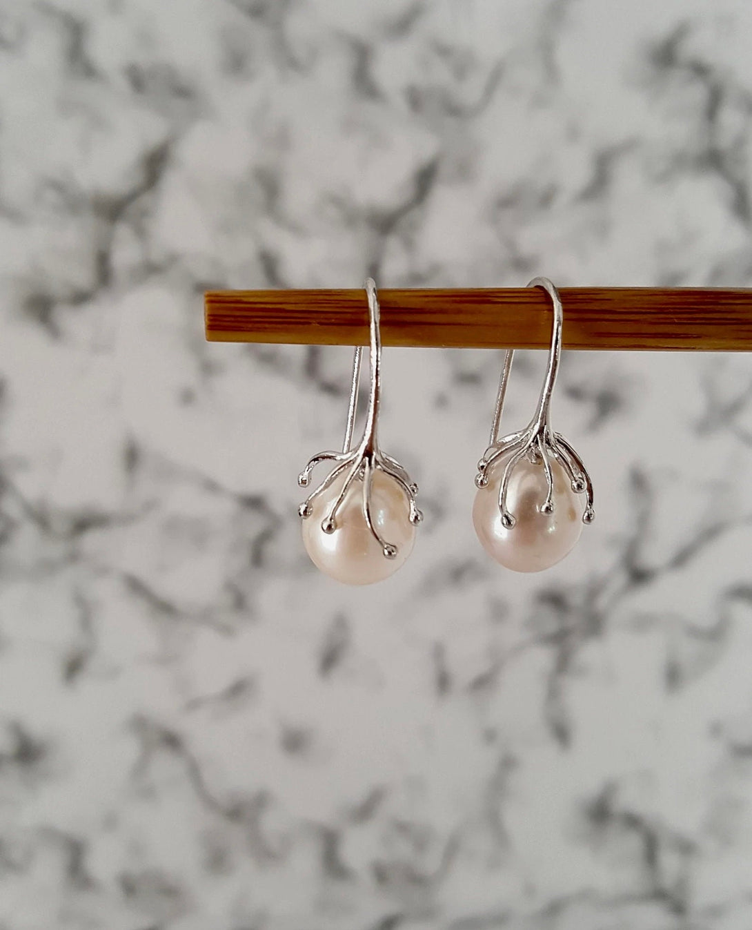 Sterling Silver Art Deco Pearl Drop Earrings