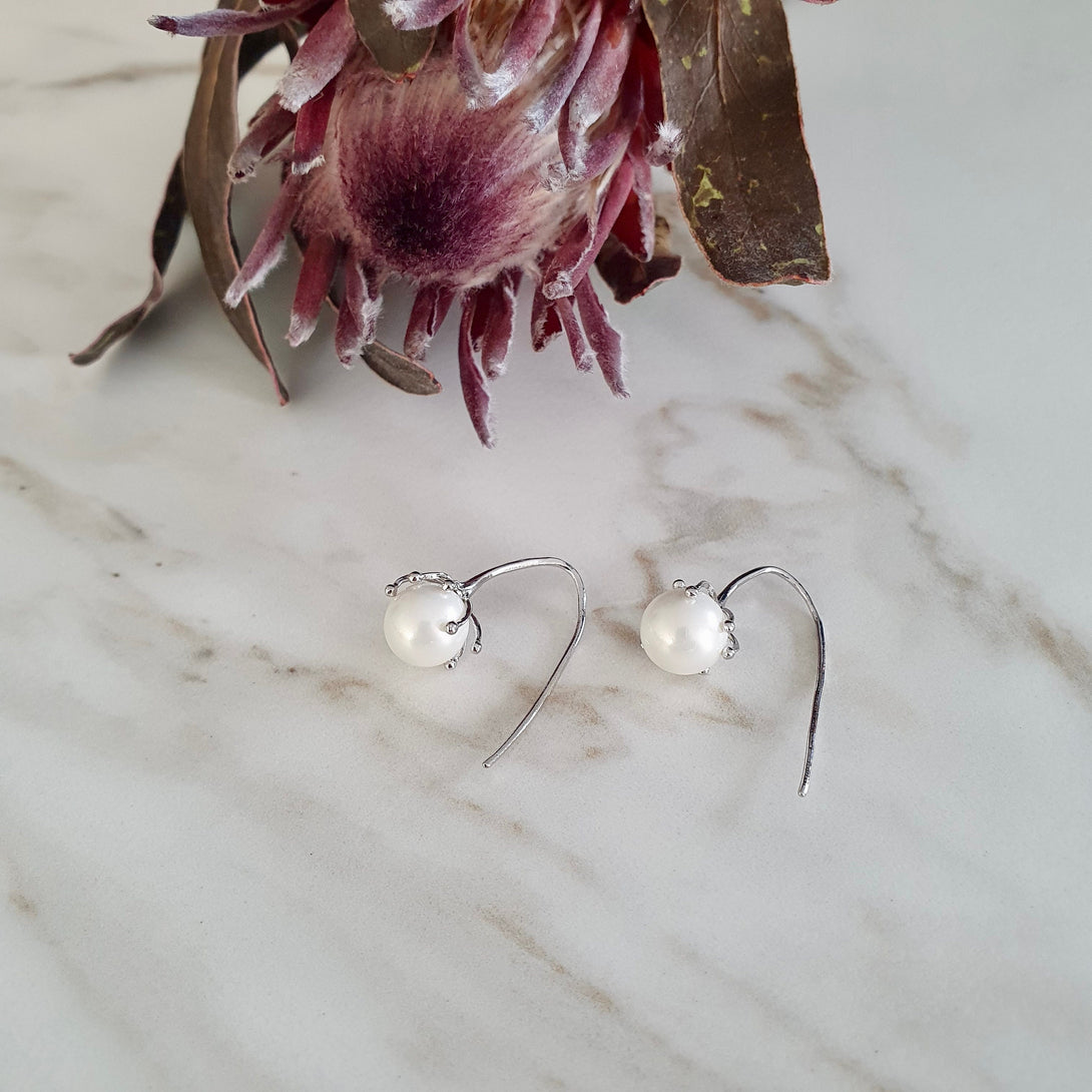 Sterling Silver Art Deco Pearl Drop Earrings