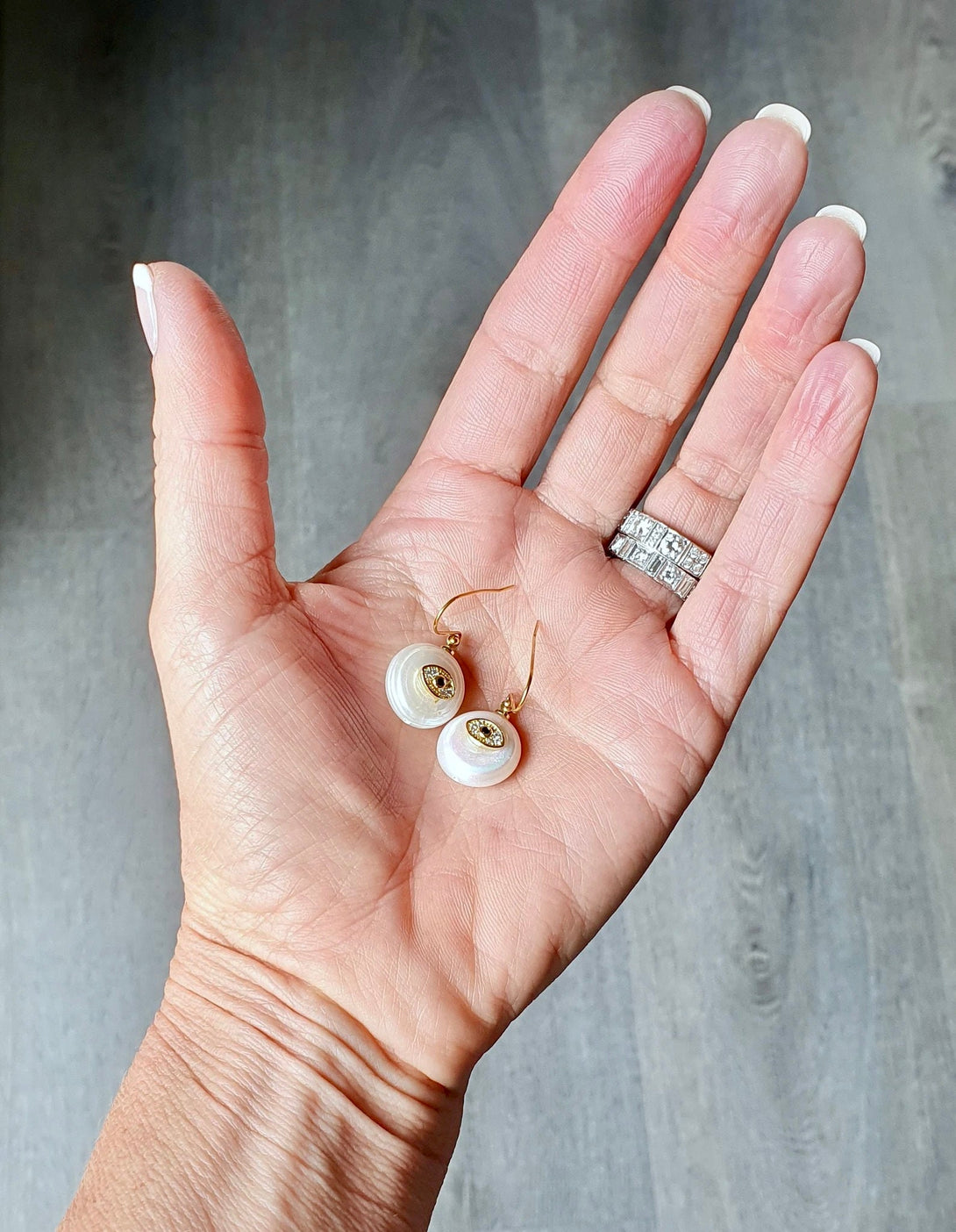 Evil Eye Pearl Drop Earrings, Protective June Birthstone Jewellery