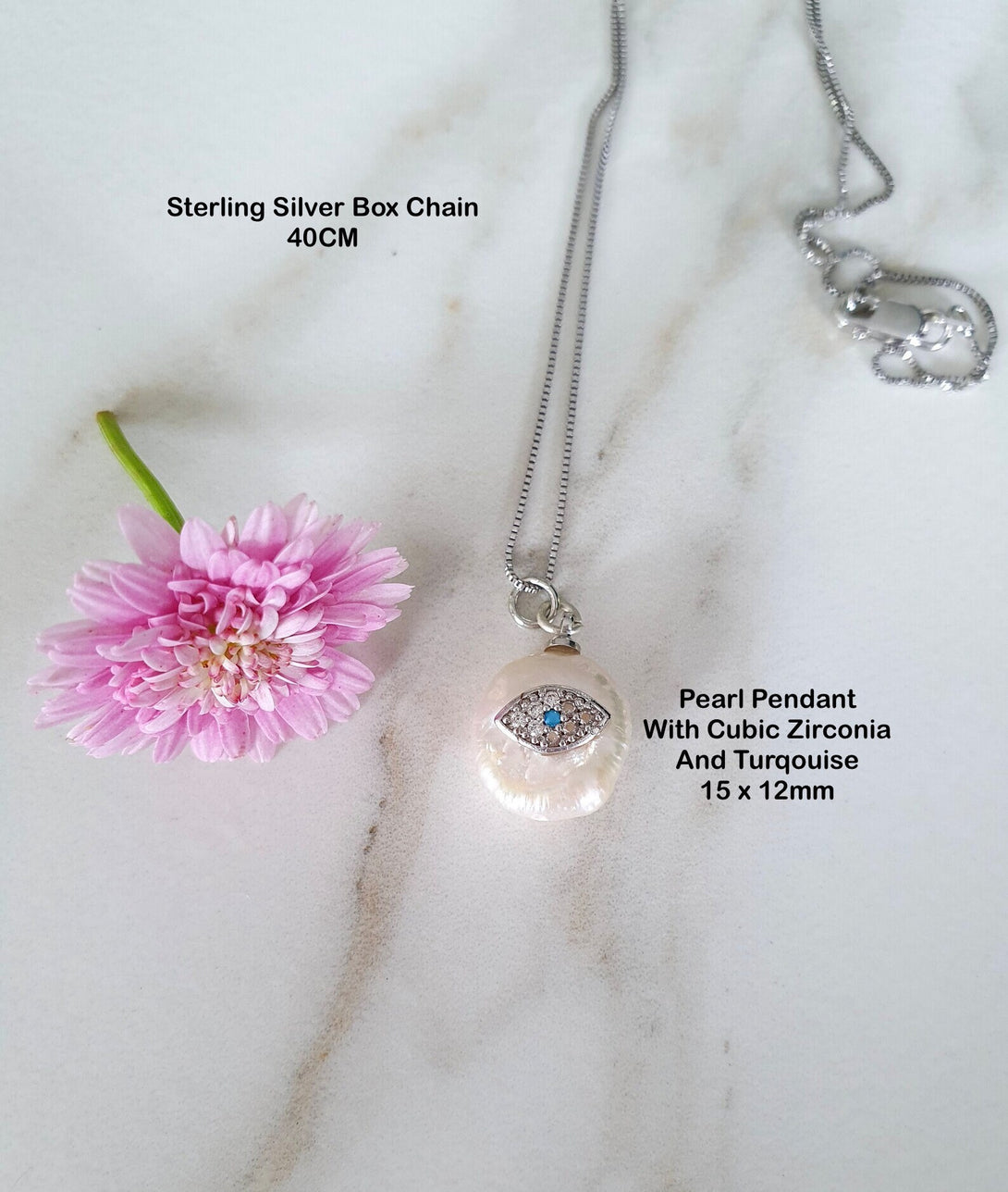 Sterling Silver Evil Eye Pearl Pendant Necklace, June Birthstone Jewellery