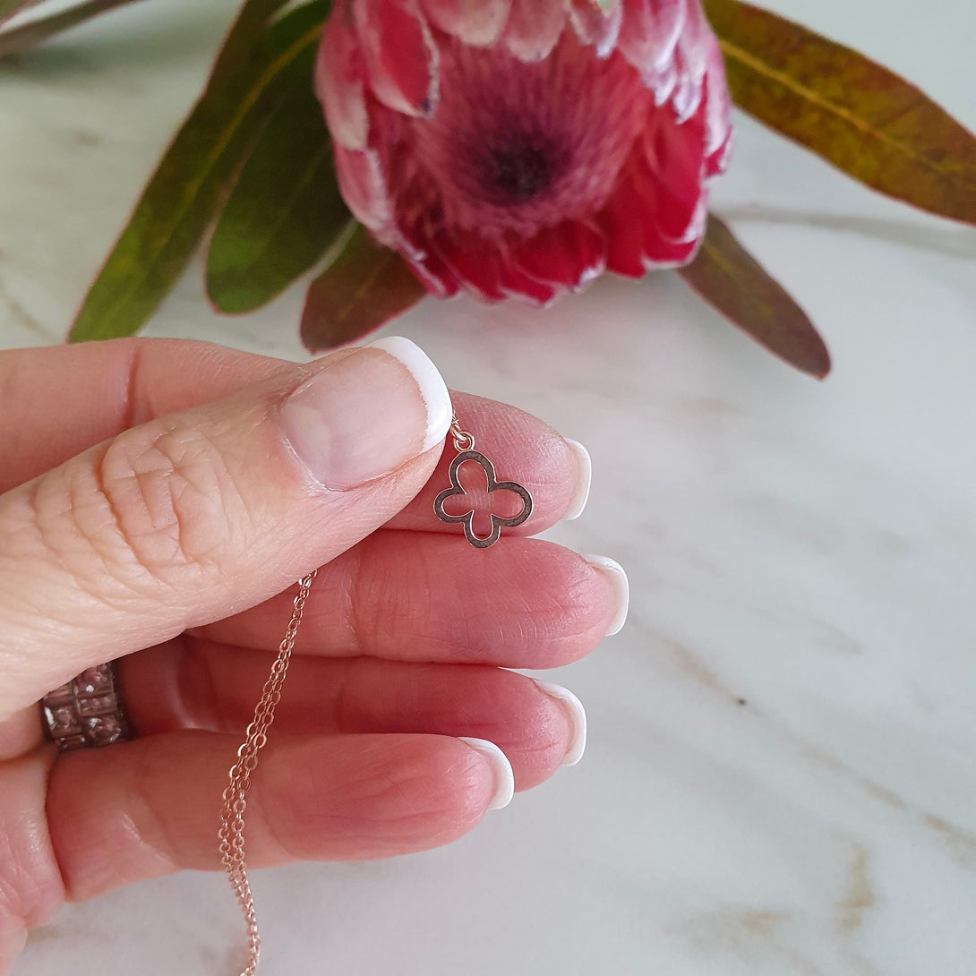 Dainty Butterfly Necklace In Sterling Silver And Rose Gold , Transition And New Beginnings Gift